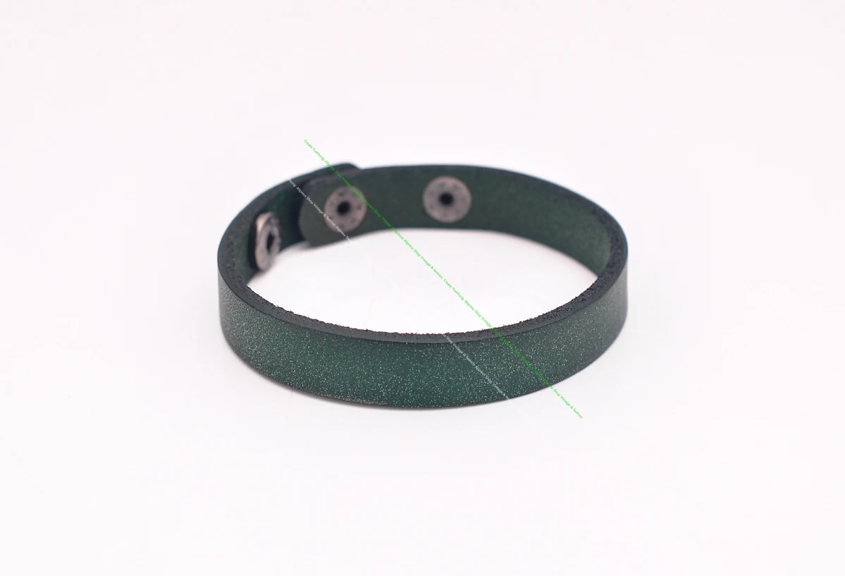 G88G Green Biker Cool Men Plain Single Wrap Top Grain Leather Wristband Bracelet Cuff Unisex