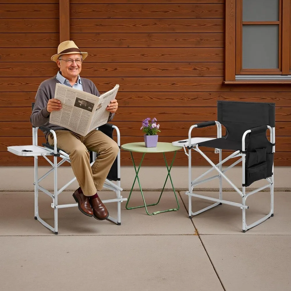 

26" Tall Directors Chair Height Seat Folding with Side Table Storage Bag, Support for 300Lbs Portable Makeup Artist Chair