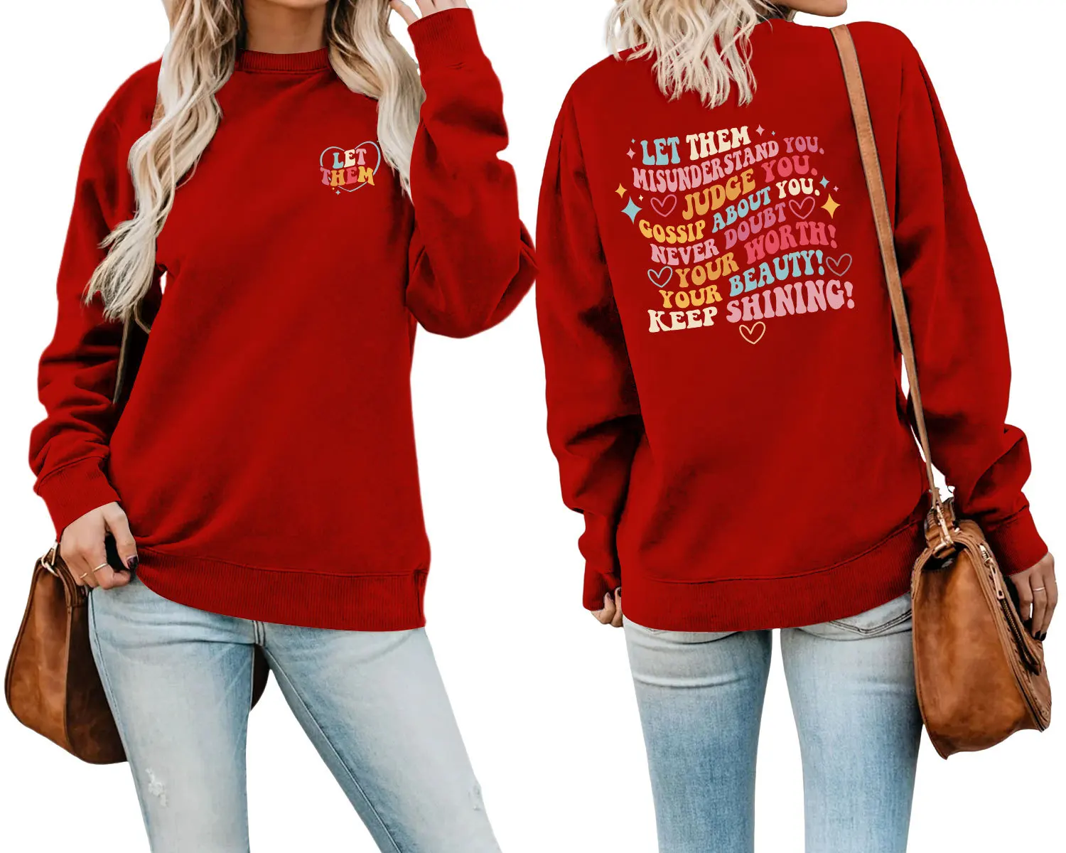 Autumn and winter new long-sleeved hoodie let them misunderstand you before and after print loose casual crewneck top fashion pu