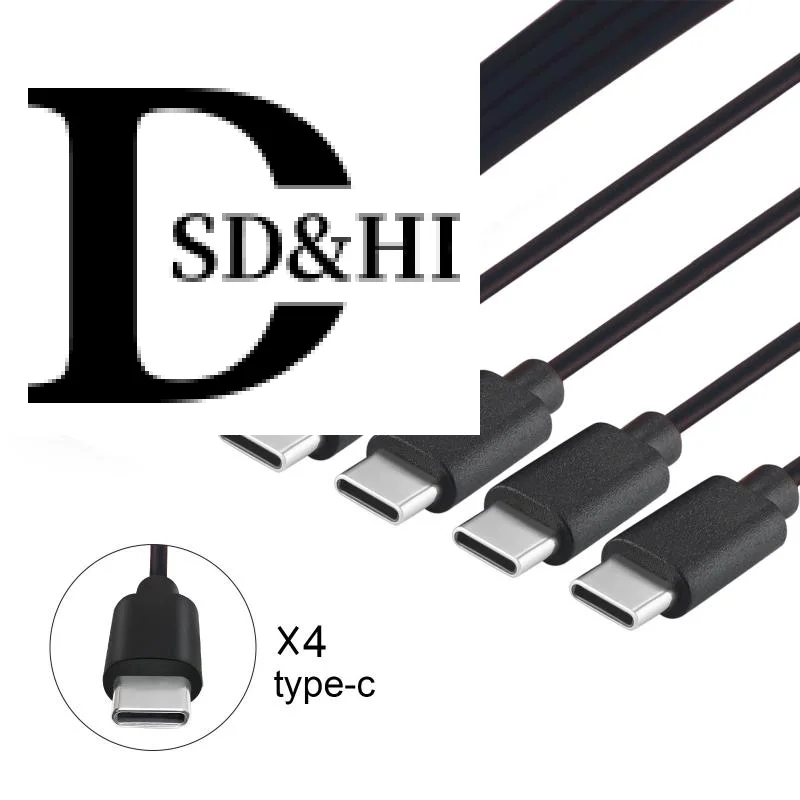 1Pcs 4 In 1 Multi-USB C Splitter Charging Cord For Huawei Tablet Laptop PC USB Type C Fast Charging Data Cables
