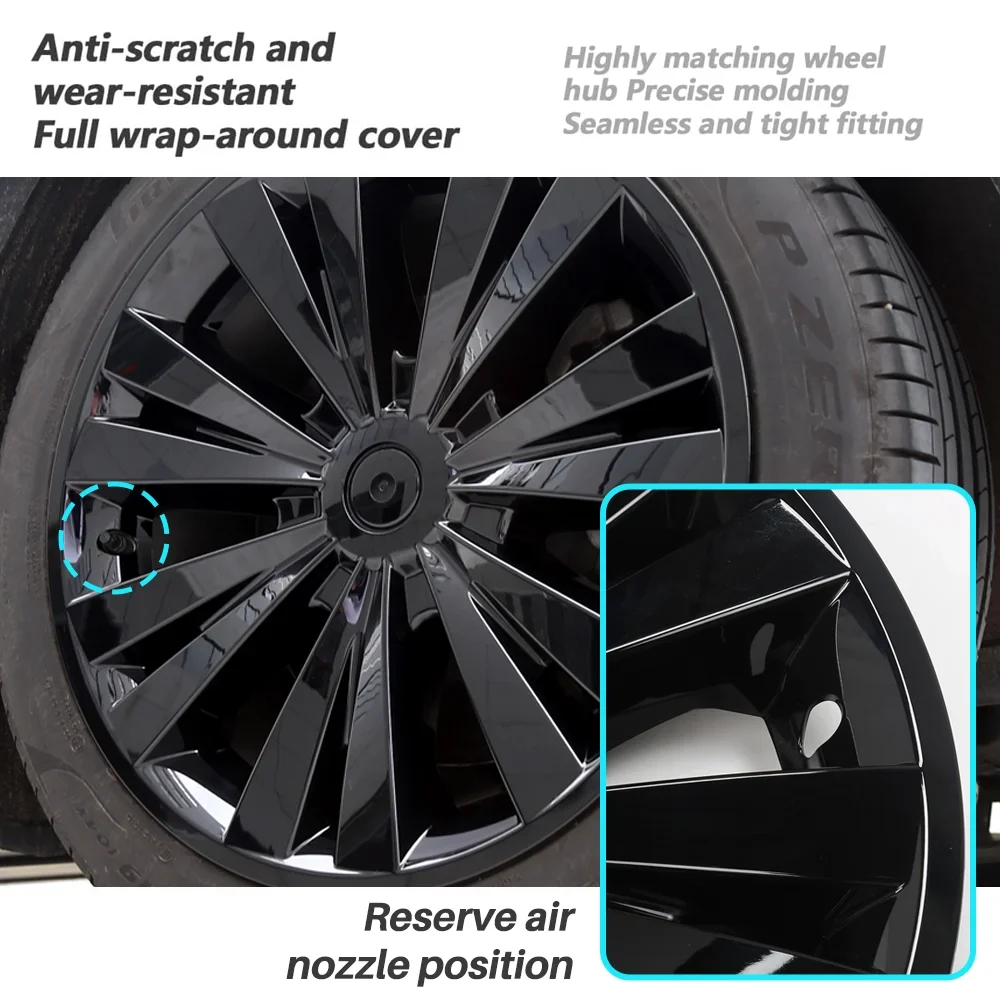 XVIP 19 Inch Thunder Style HubCaps Glossy Black Full Rim Performance Replacement Wheel Cover Protector For Tesla Model Y 2021-23