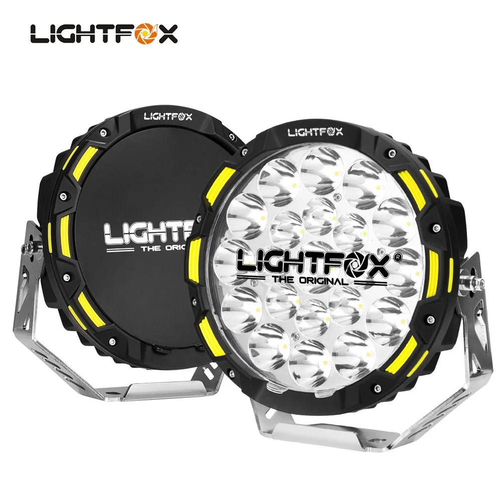 LIGHTFOX Waterproof 9 Inch Round Spotlight LED Driving Lights for 4X4 Offroad