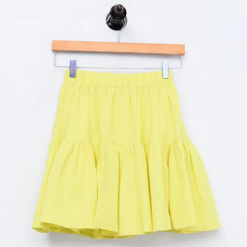 2026 Summer Korean style Ruffles Skirts High street fashion Women Mini Skirt sweet girl cotton linen Skirt black white yellow