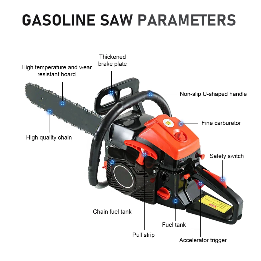 9800W High-Power Chainsaw Household Chain Saw 2-stroke Petrol Saw Handheld Powerful Felling Saw Tree Chainsaw