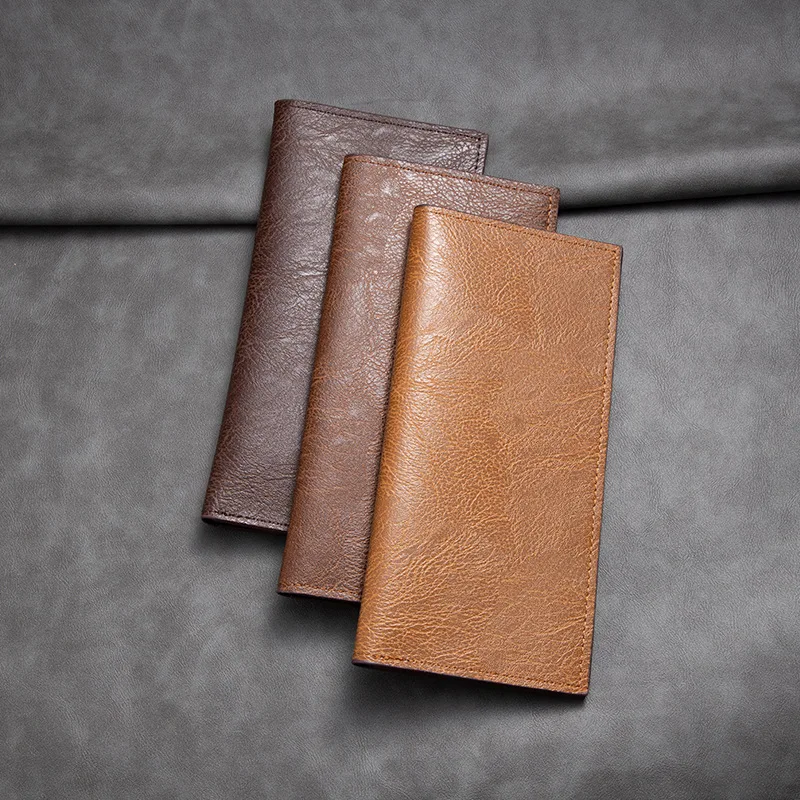 Men's Long Wallet Ultra-Thin Multi-Card Slot Business Leather Card Holder Retro Money Clip