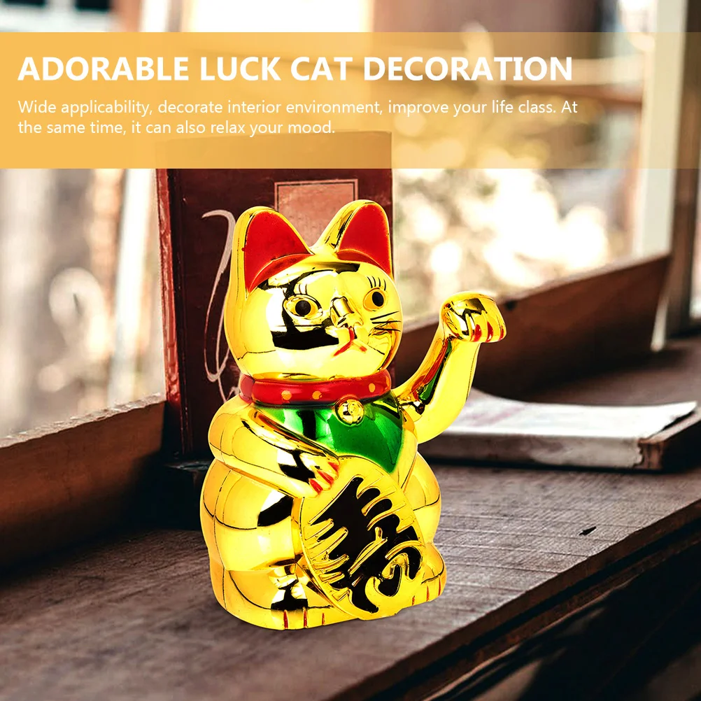 Lucky Cat Waving Arm Gold Maneki Neko Fortune Cat Chinese Ornaments Wealth Money Good Luck Cat Figurine Feng Shui Welcoming