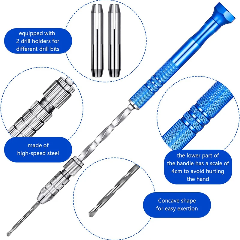 Semi-Automatic Mini Micro Hand Drill Aluminum Spiral Hand Manual Push Chuck 0.2-3.0mm Twist Drill Bits Manual Hole Punch Tools