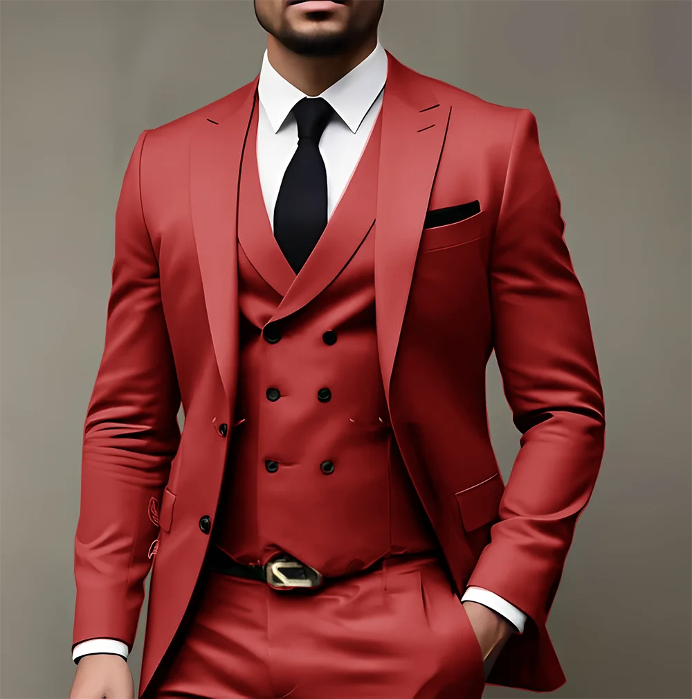 

Men's Summer 3-Piece Green Suit — Formal Jacket, Trousers, and Vest — Elegantly Designed Blazer — Wedding Groom's Tuxedo