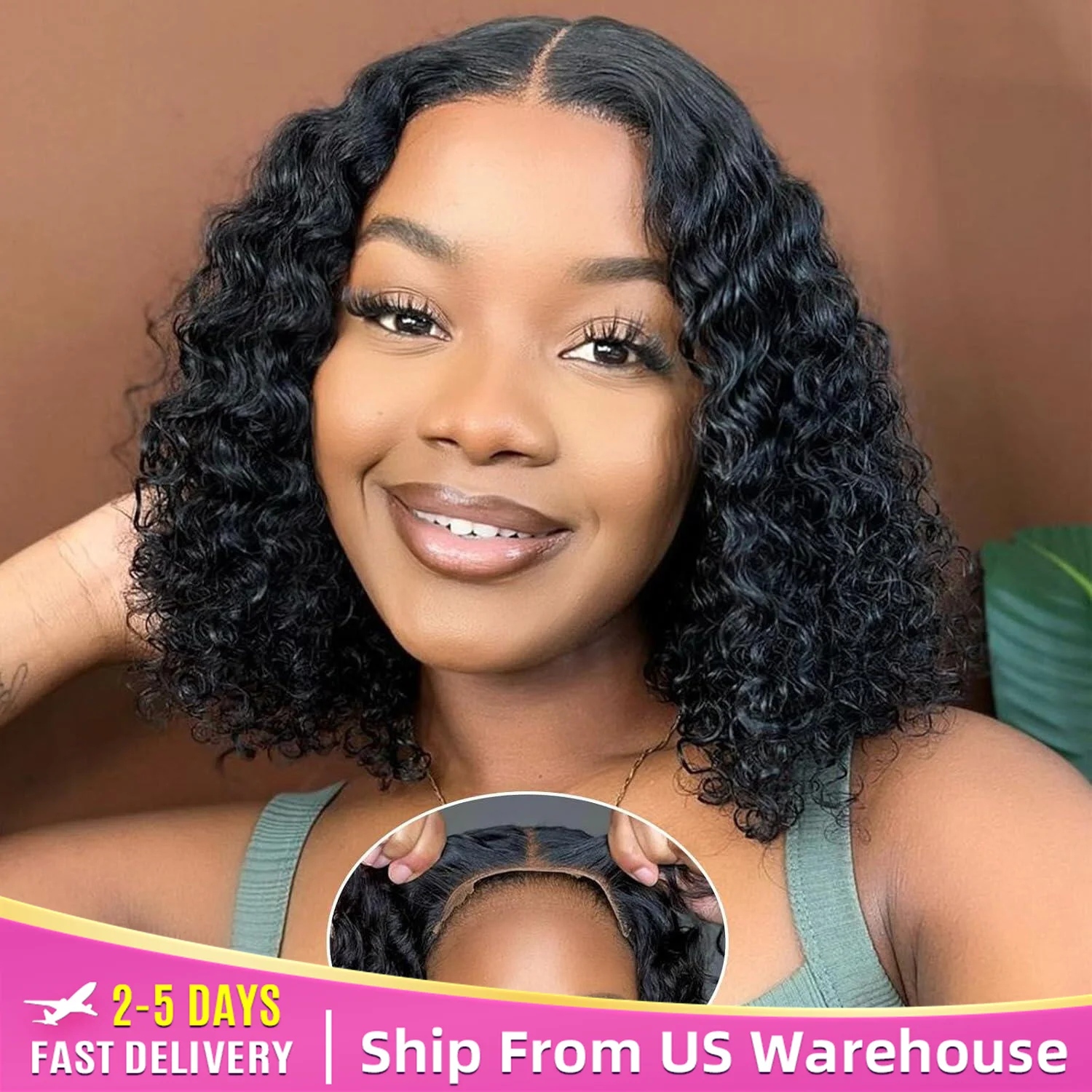 Wear and Go Glueless Bob Wig Human Hair for Beginners Pre Cut 4X4 Lace Kinky Curly Bob Wigs Brazilian Hair Ready to Wear Bob Wig