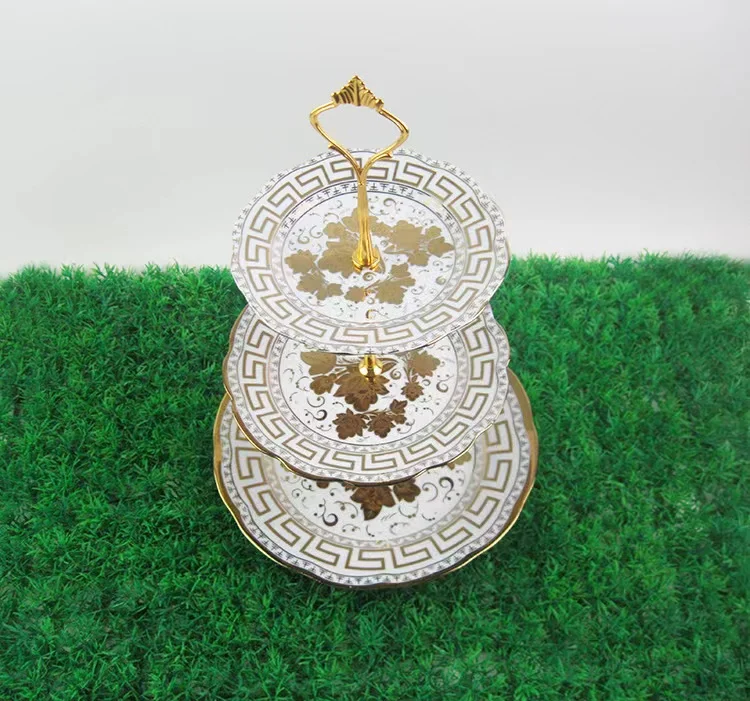 

#For Customized European ceramic dried fruit tray creative golden flower snack rack ceramic candy tray cake tray&