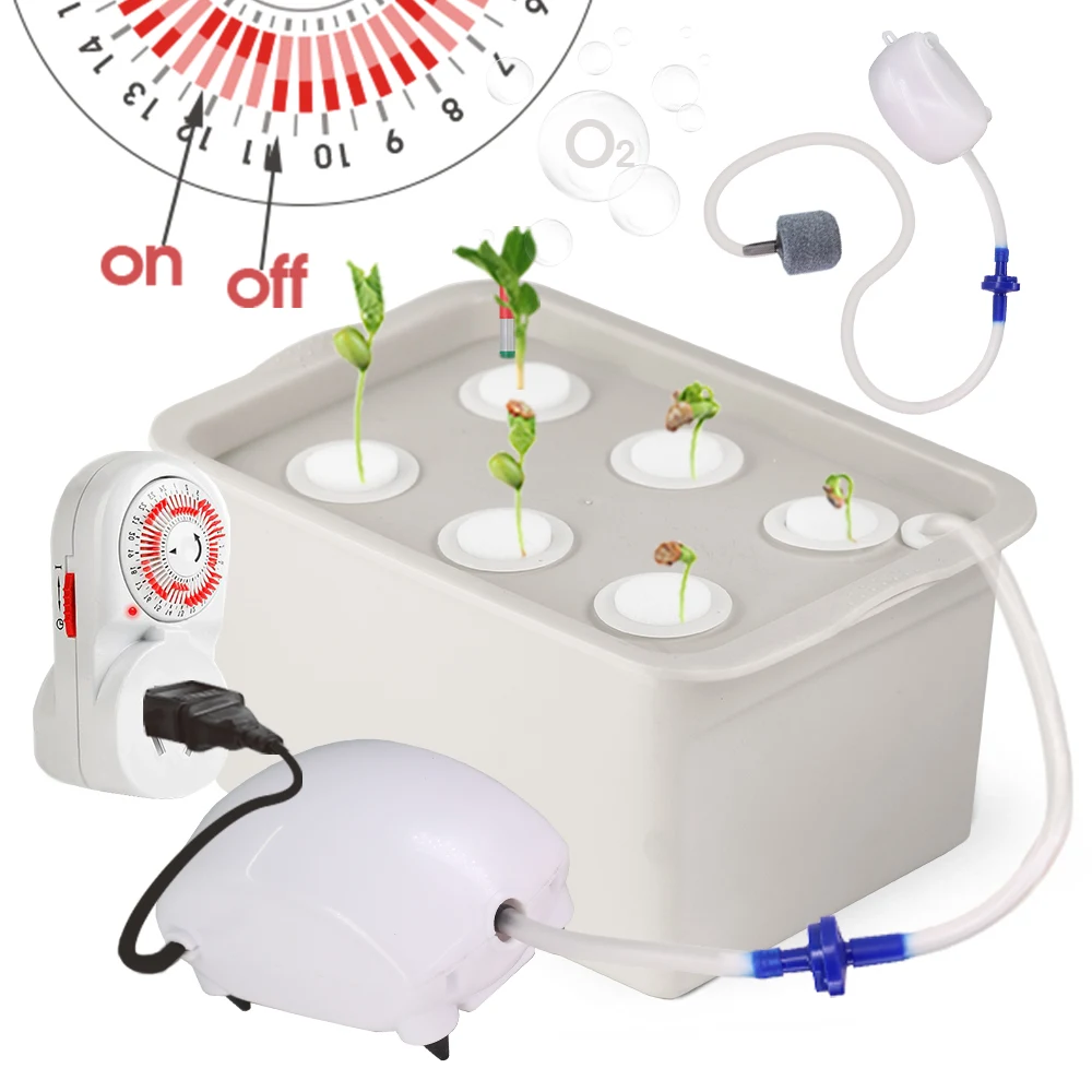 6-Hole 5L Soilless Hydroponics Growing System 24 Hours Timing Controller Oxygen Pump Nutrient Solution Nursery Sponge Grow Kits