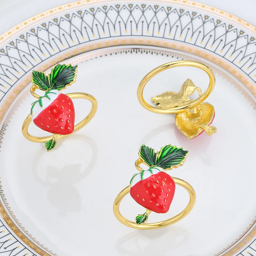 

12pcs/lot New style fresh strawberry fruit napkin ring three-dimensional oil dripping pastoral series napkin buckle