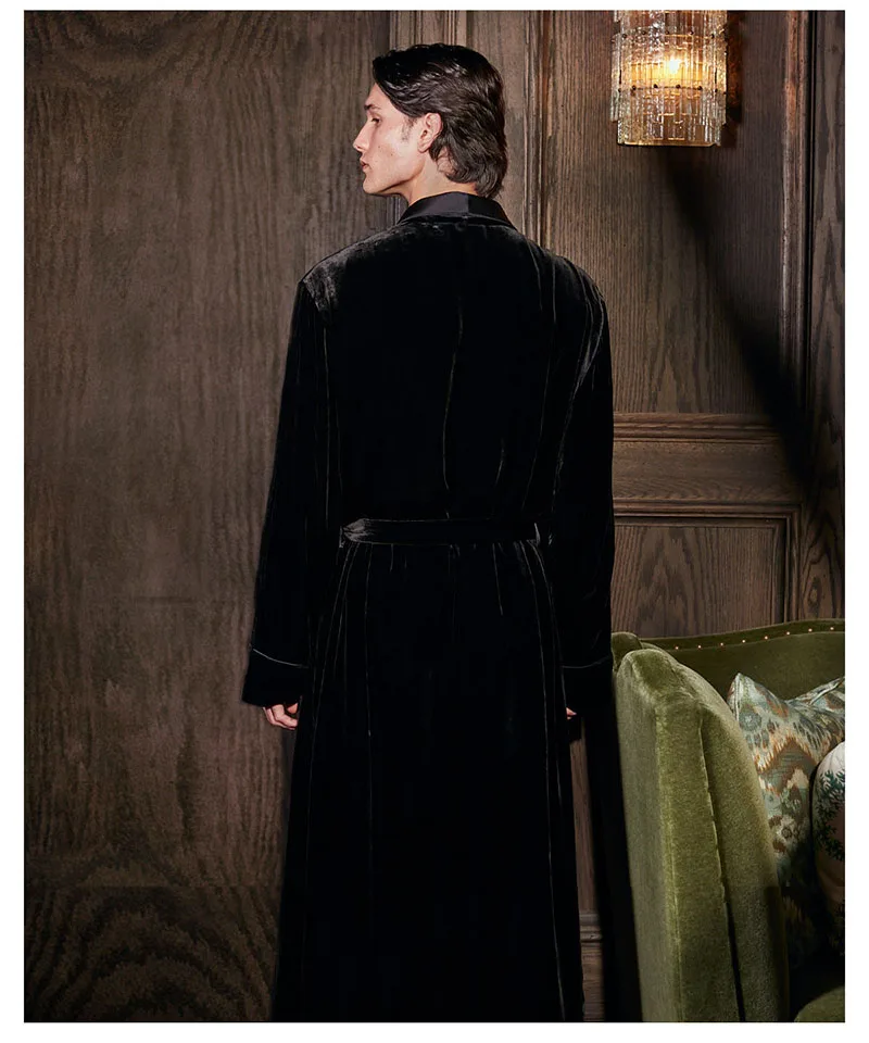 Fengbaoyu Natural Silk Velvet Men's Sleeping Robe Luxury Casual Homewear for Men Long Sleeve Sleeping Suit Comfortable Soft