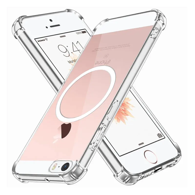 For iPhone 5 5S 6 6S Plus Case With Magnetic Wireless Charger Sticker Shockproof Soft Silicone Phone Case For iPhone X XR XS Max