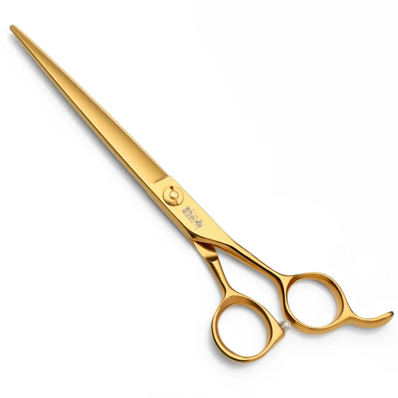 Professional Pet Grooming Scissors Golden Finishing Straight Scissors 7 Inch Flat Shearing Tools Dog Scissors Hair Trimmer