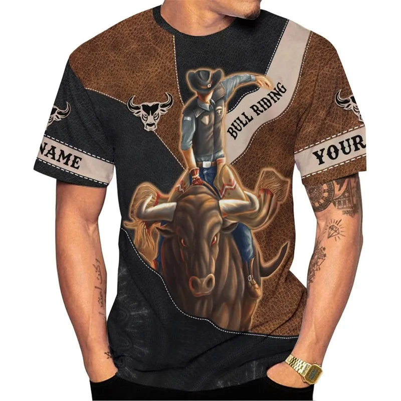 Custom Personalized Name 3d Print Bull Riding T Shirt For Men Summer Casual Oversized Sport Tshirts Tops New In Mens Tee Shirts