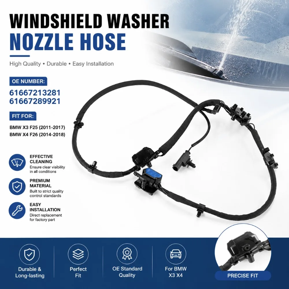 Windshield Nozzle Chain Washer Sprayer Jet System 61667213281 61667289921 Compatible with X3 F25 X4 F26 2011-2017, Black