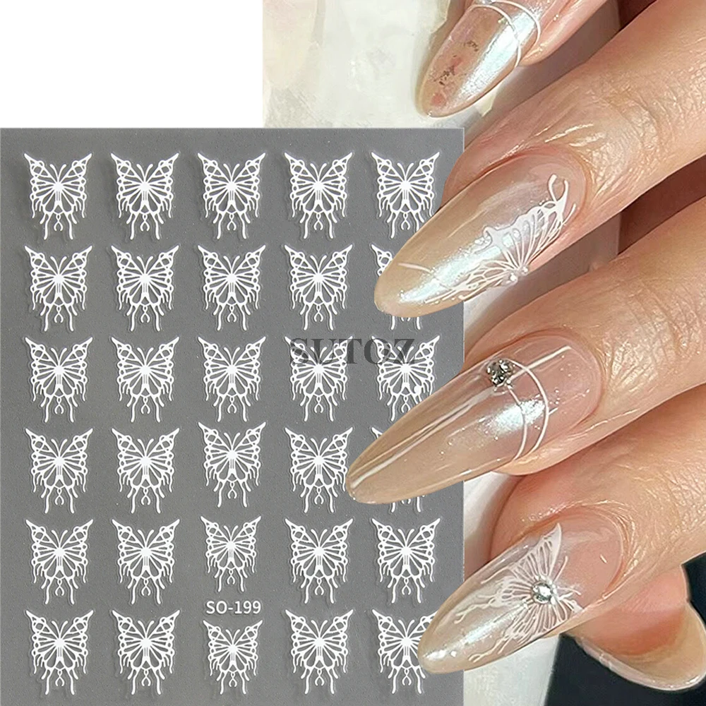 3D papillon ongle autocollant holographique noir blanc or argent papillons ongles curseurs Y2K conception manucure décalcomanies décor GLSO-199