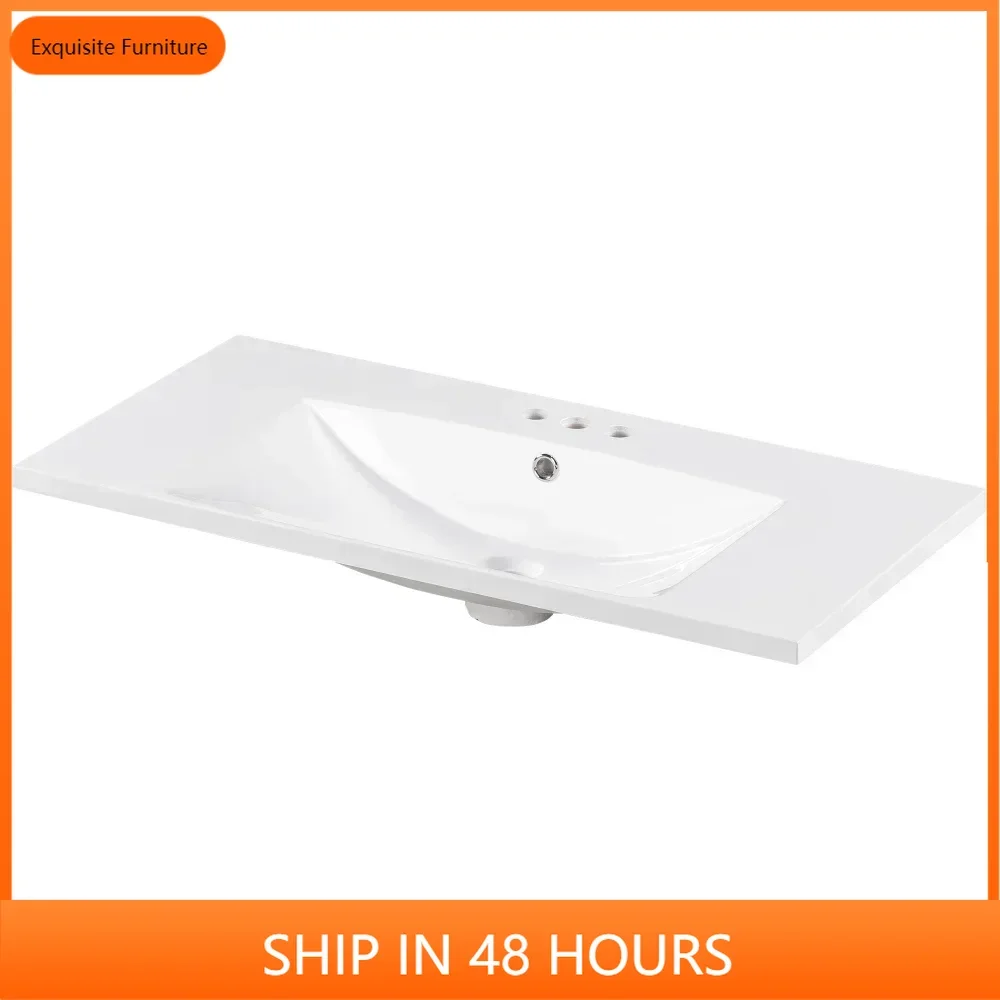 

[Sink Only] 36x18" Rectangular 3 Hole Bathroom Resin Sink, Vanity Top ，Sink Only, Fits 4" Center Faucet,24x18 Inch,30x18"