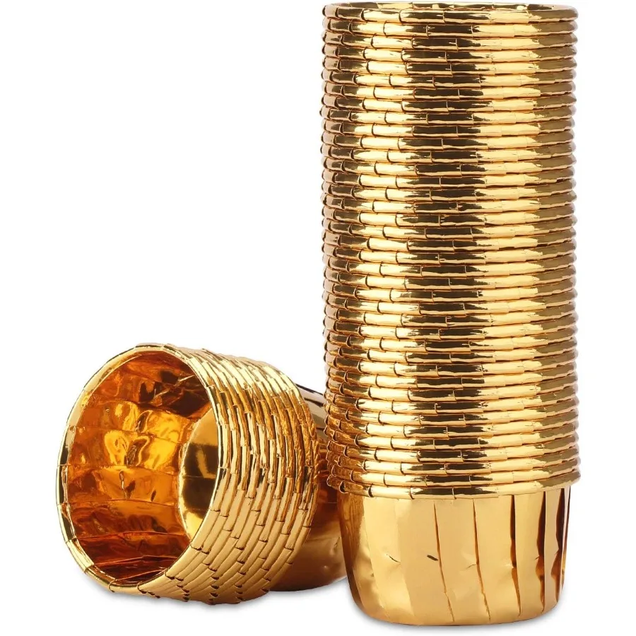 

Золотые чашки для кексов 3,5 унции, 50 шт., одноразовые фольгированные вкладыши для кексов, золотые чашки для выпечки кексов Ramekin, алюминиевая форма для кексов Ramekin