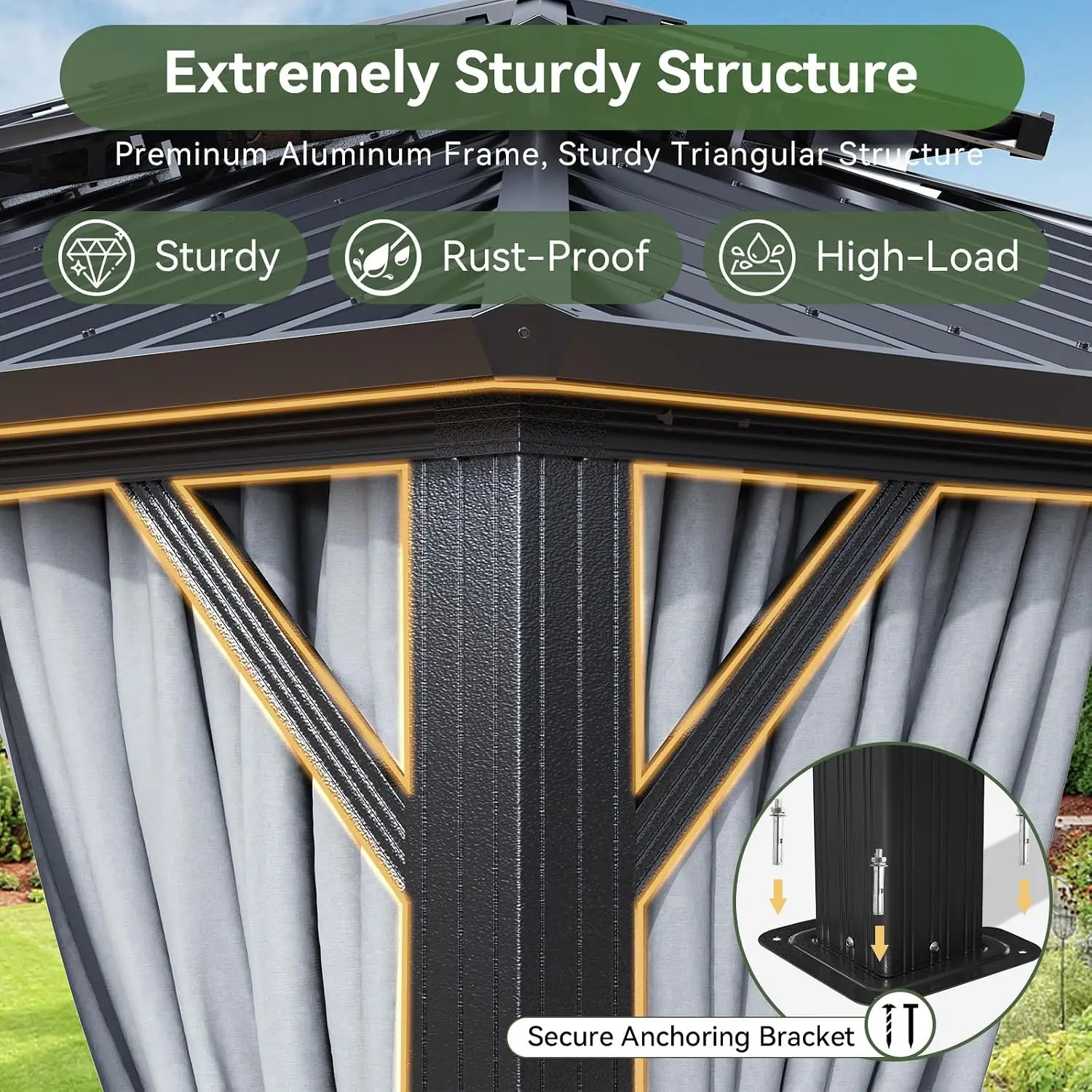12X16Ft Hardtop Gazebo Metal Gazebo with Galvanized Steel Double Roof | Outdoor Pergola Permanent Pavilion with, Customized view 4