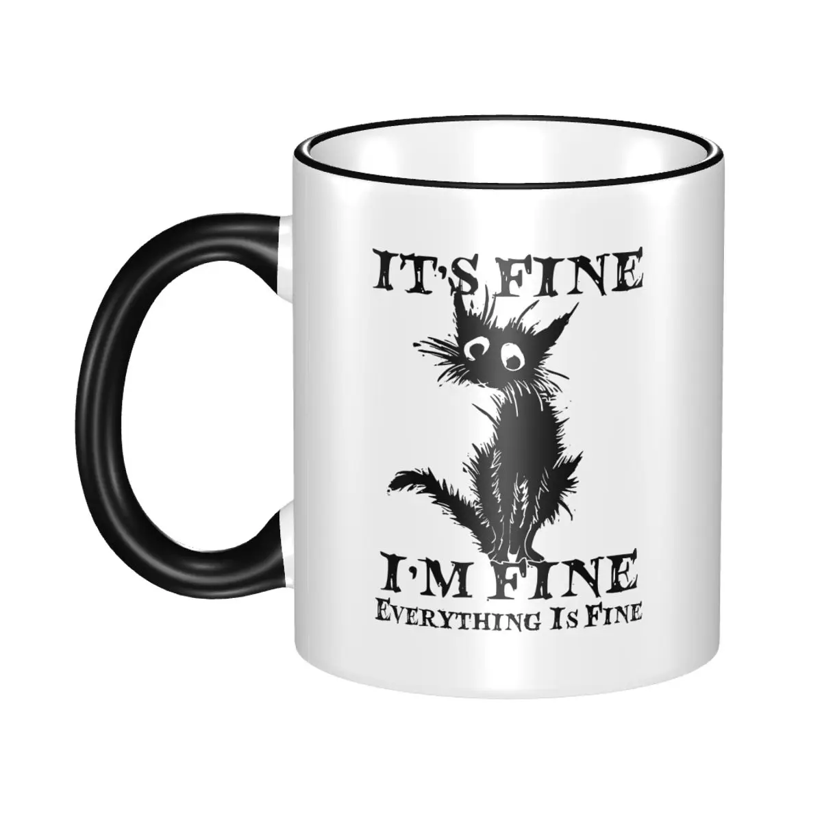 

It's Fine I'm Fine Everything Is Fine Funny Cat Meme Gift Mug for Woman Man Kawaii Tea Cup Christmas Present for Home