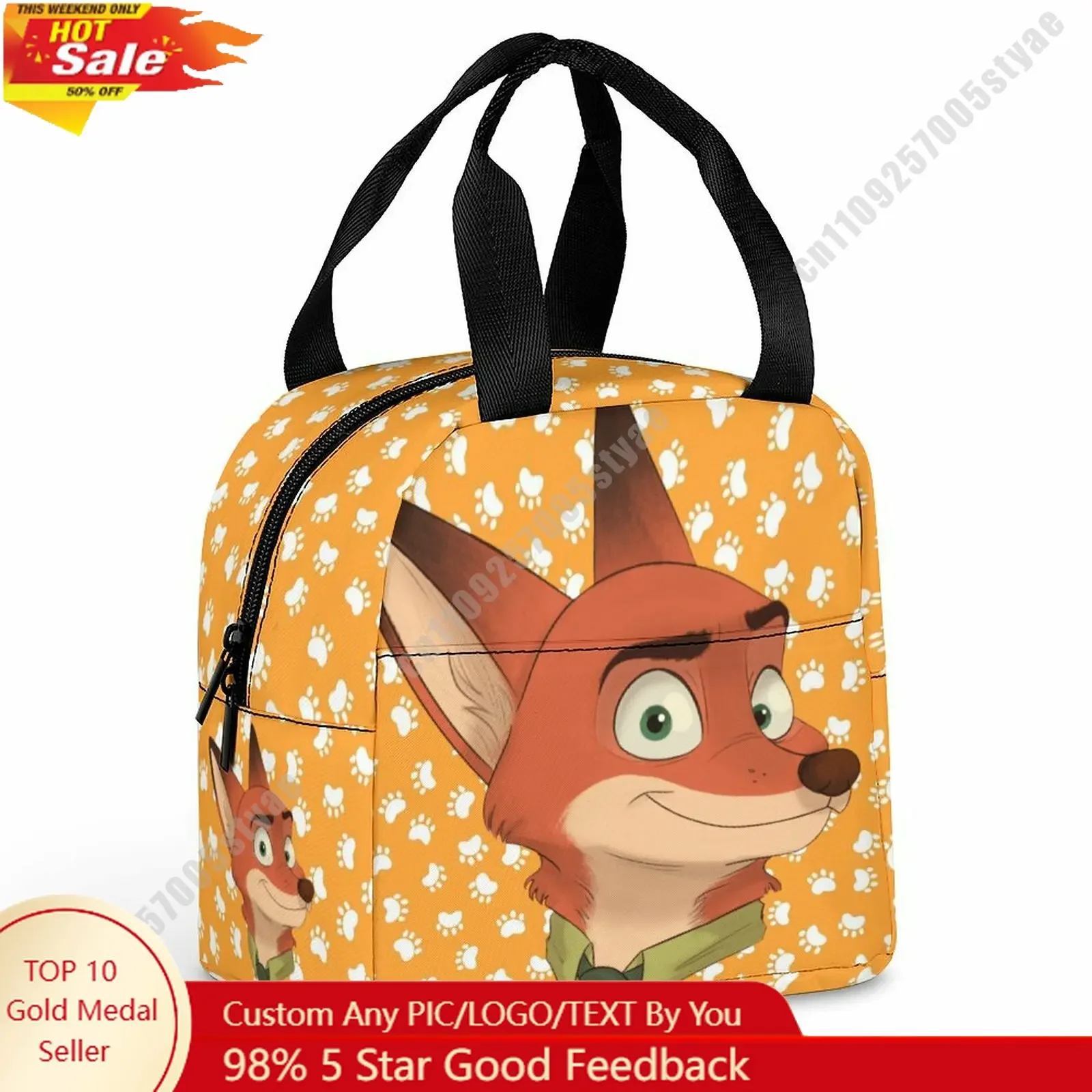 

Nick Wilde Lunch Bag Disney Animal Patterns Bento Bag DIY Custom Text Photo Logo Portable Aluminum Foil Food Bag