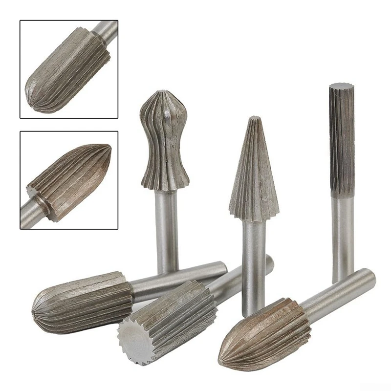 ABAE-6PCS Set Gerinda Karbida, Gerinda Tungsten Karbida Ukiran Halus, Mata Gerinda Ukiran File Putar Bur Karbida
