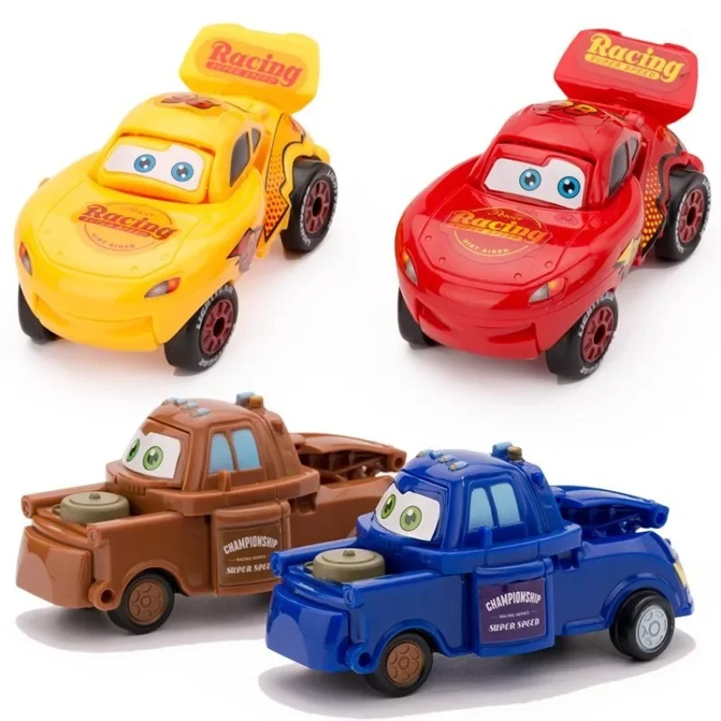 4pcs Anime Disney ToyStory Ars Action Figure Transforming Car Lightning Mcqueen Children Racing Car Model Toys Deformed Egg Gift