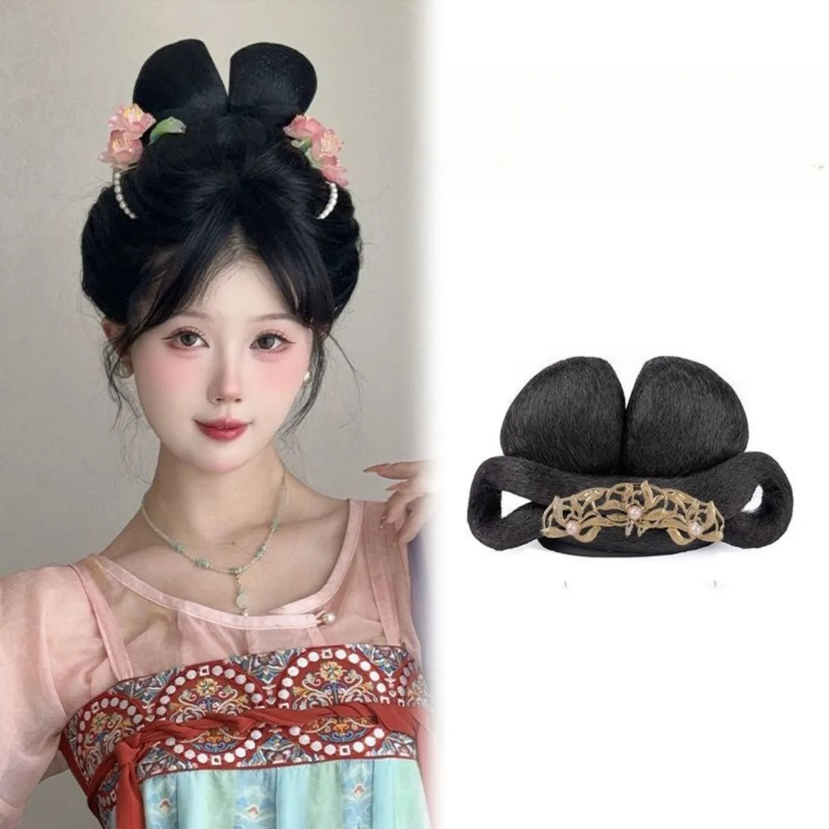 Hanfu Ancient Wig Integrated Volume Pad Updo Hair Bun Headwear Ming Tang Dynasty Top of Head Hairstyle Women Cosplay