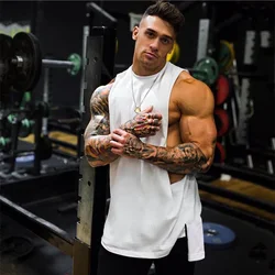 New Men's Extend Cut Off Sleeveless Shirt Gym Stringer Vest Blank Hip-Hop Muscle Tees Bodybuilding Tank Top Fitness Clothing