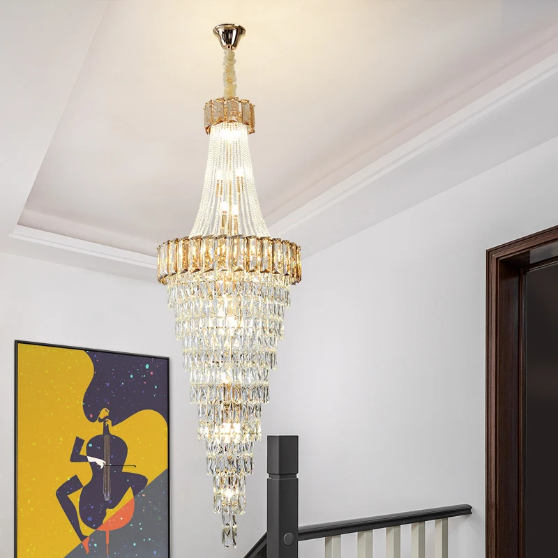 

high-end Duplex Building Crystal Chandelier Hotel Lobby Hollow Spiral Staircase Light Luxury Villa Living Room Pendant lights