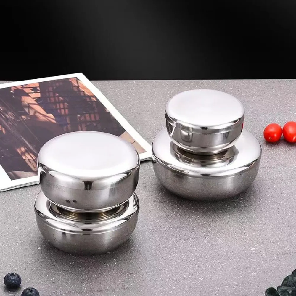 With Lid Korean Stainless Steel Bowl Single Layer Silver Rice Bowl Smooth Surface Round Children Bowl Cream Foam