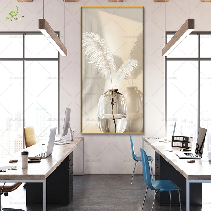 Fresh and simple feather entrance background crystal porcelain gold frame mural home decoration LED mural art