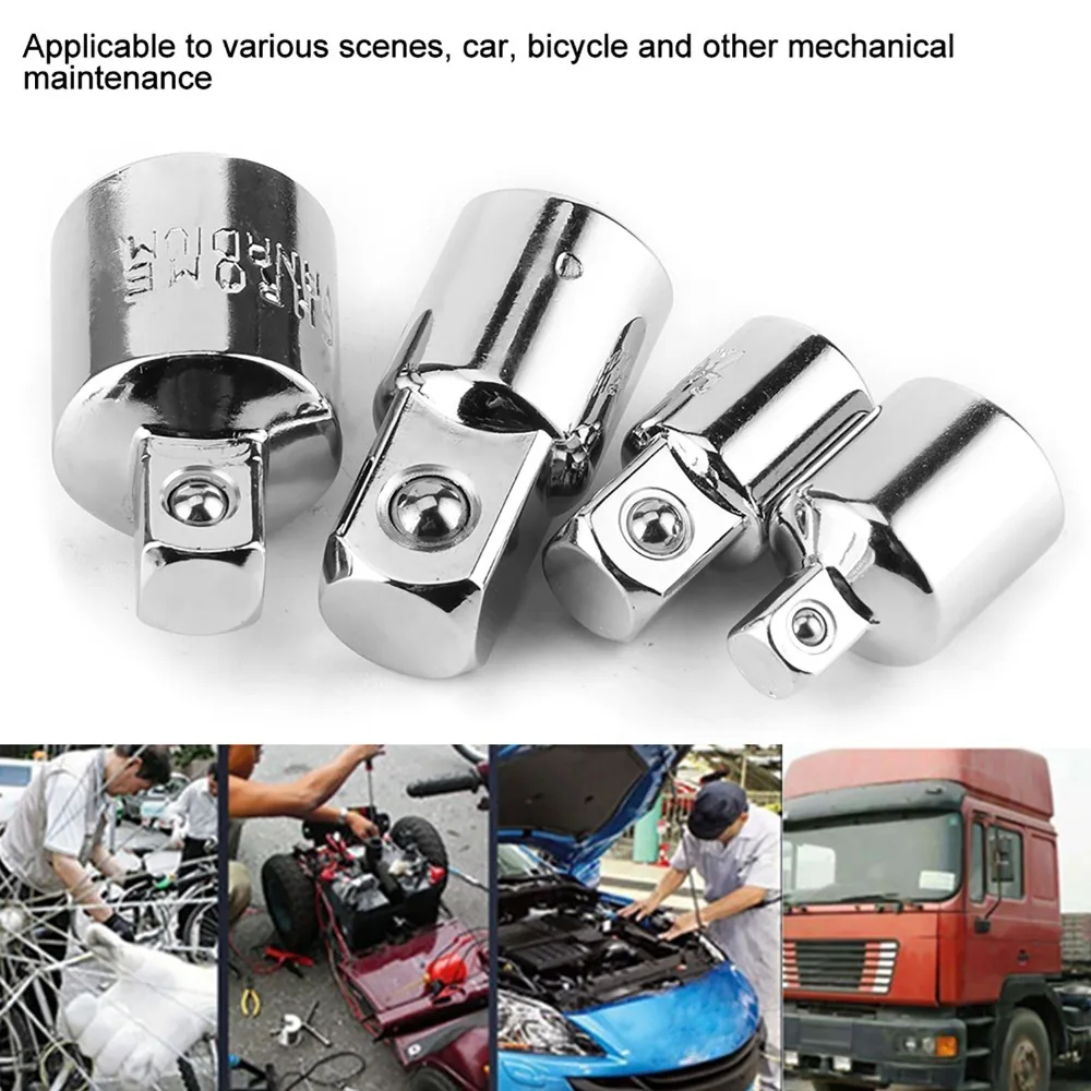 4PCS Black & Sliver Impact Adapter Built-In Ball Detent Lock Universal Drive Reducer Chrome Vanadium Steel Wrench Adapter Set