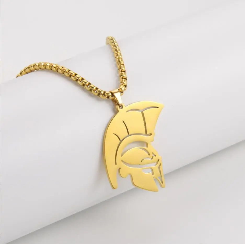 1PC Spartan Helmet Pendant Necklace Ancient Greece Symbol Men Amulet Strength Loyalty Courage Stainless Steel Jewelry F1309