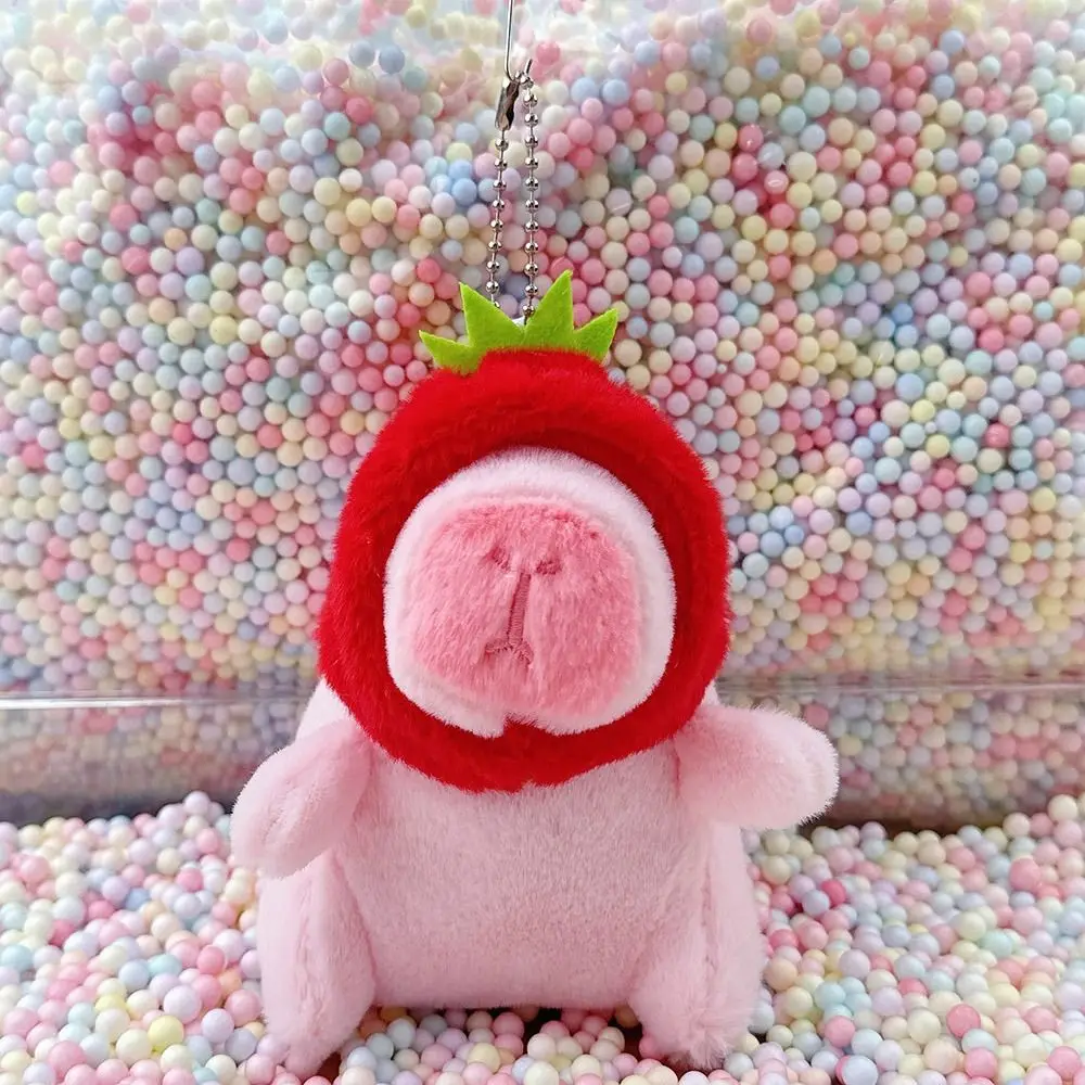 Kawaii Pink Plush Capybara Doll Toy Cute Cartoon Capybara Doll Stuffed Animals Soft Keychain Pendant Birthday Gift