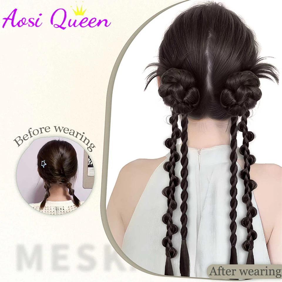 AOSIQUEEN الاصطناعية مضفر تويست الضفائر ذيل حصان الشعر التمديد الأسود شعر مستعار طبيعي طويل ذيل حصان مشبك شعر المشبك شعر مستعار نسائي