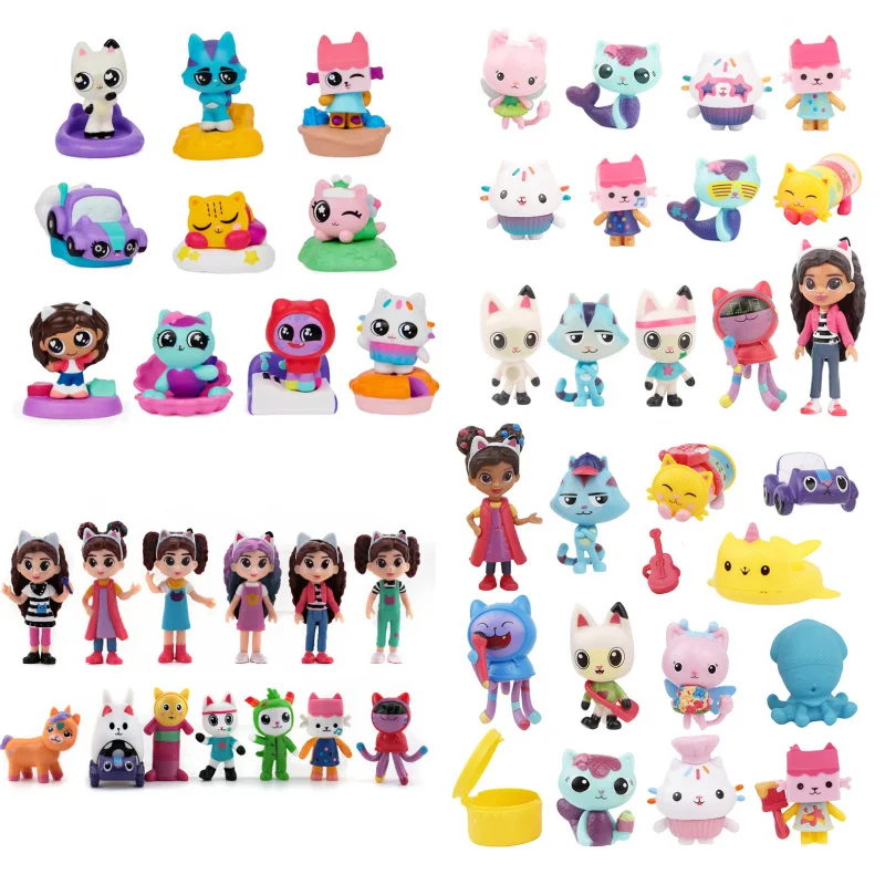 

10/13/14pcs Gabby Dollhouse Action Figure Toy Smiling Car Cat Hug Gaby Girl Dolls Anime Figure Cartoon Kids Xmas Birthday Gifts
