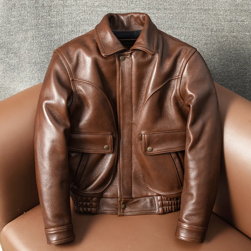 

Thiened Коровья кожа 5 мм Масляный воск Верхний слой Натуральная кожа Jaet Мужская кожа Jaet с отложным воротником Большой размер Ame i Coat