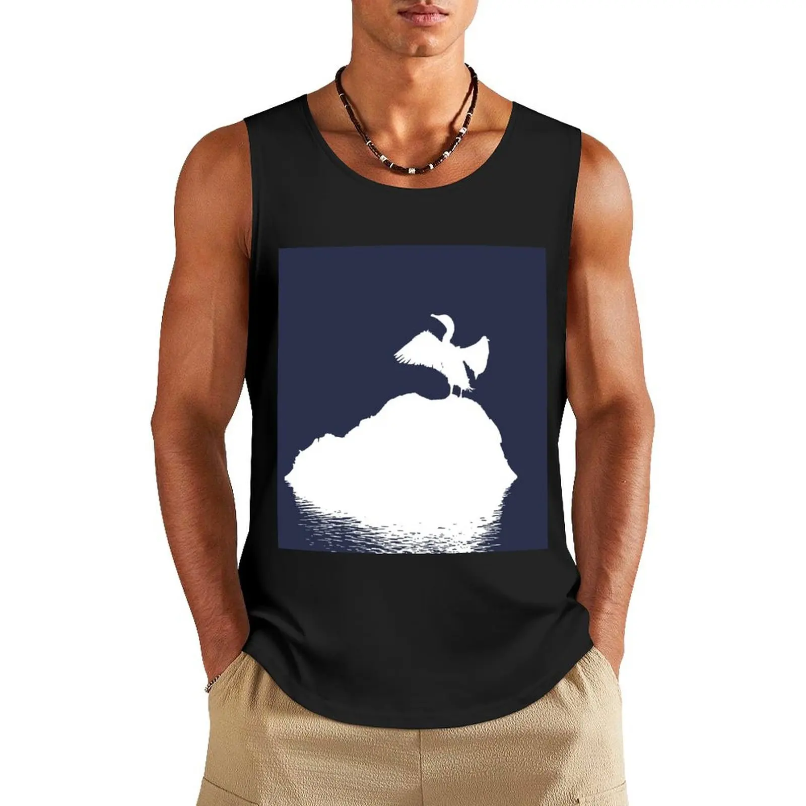 Minimalistic Basking Black Cormorant White Silhouette Tank Top clothes for men summer Vest male