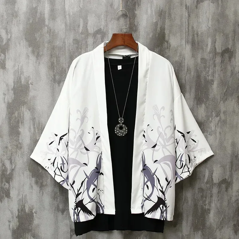 Harajuku Dragon 2024 hombres japonés fino Kimono ropa de calle cárdigan tradicional Samurai Yukata Haori Obi kimonos 10799 NM34