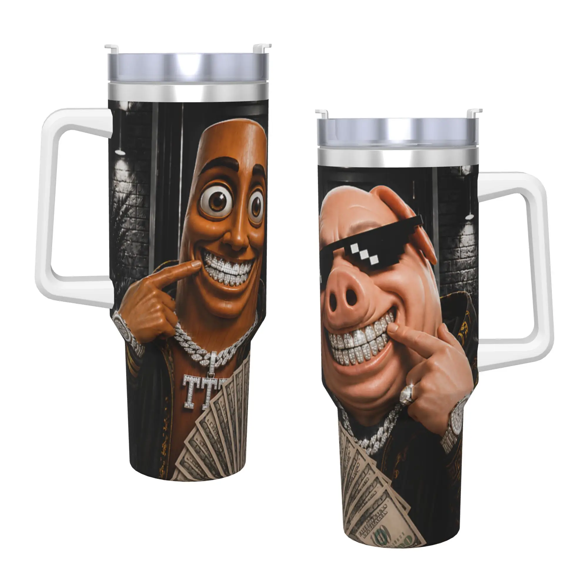 Tung Tung Tung Sahur John Pork Motion At Your Front Door Tumbler Hot Drinks Water Bottle Keep Heat Stainless Steel Coffee Mug