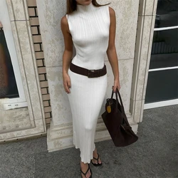 Talenza Knitted Sleeveless Slim Long Dress Women's Fashion Elegant Evening Dress High Neck Solid Color Sexy Knitted Long Dress