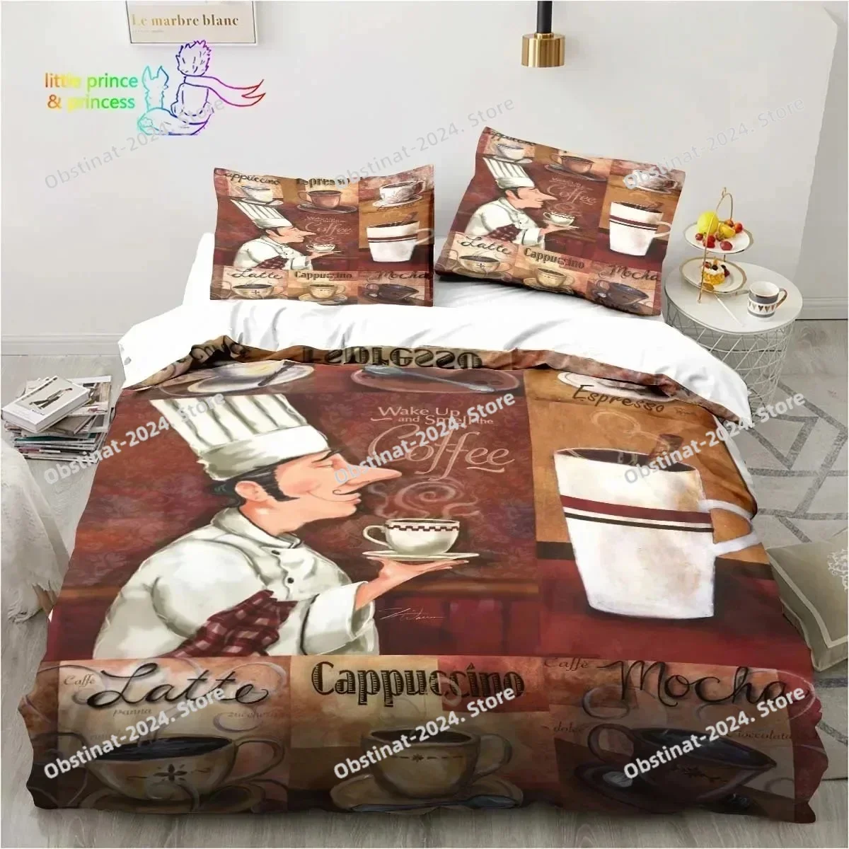 

Coffee Pattern Bedding Set Printed single Comforter Quilt Bed Cover Duvet Pillow Case 3 Pieces Sets Kids Adult Size Bedroom Gift