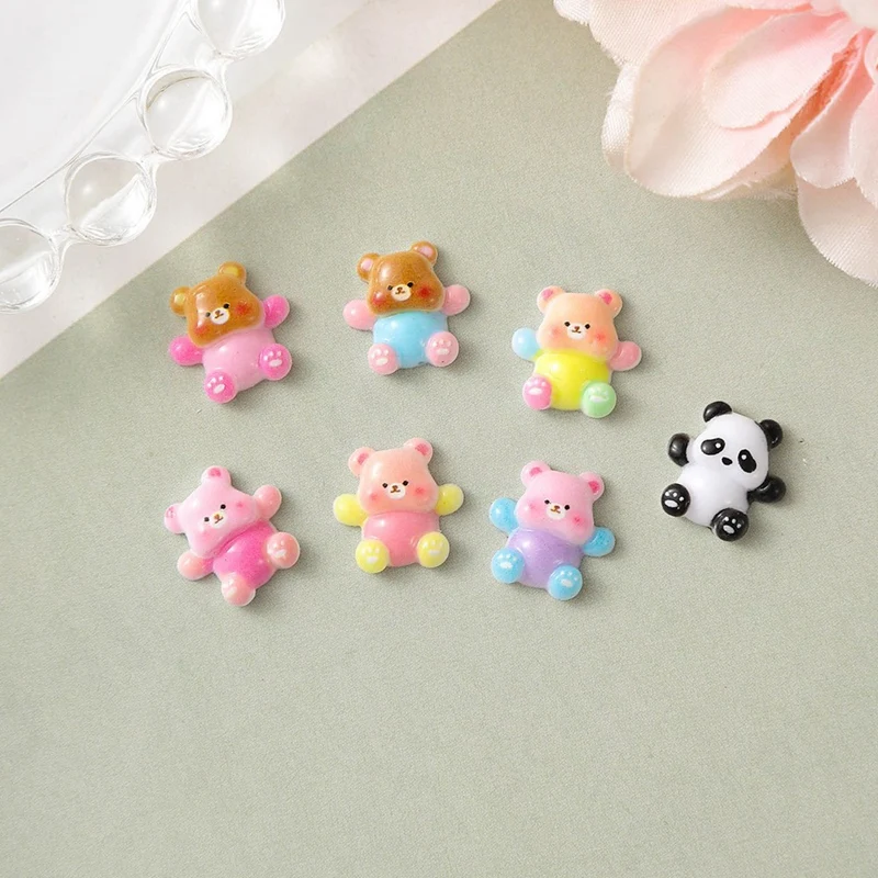 100Pcs Cute 3D Bear DIY Resin Refrigerator Magnet Mobile Phone Case Accessories Nail Art Spare Parts Parts Mixed Colors