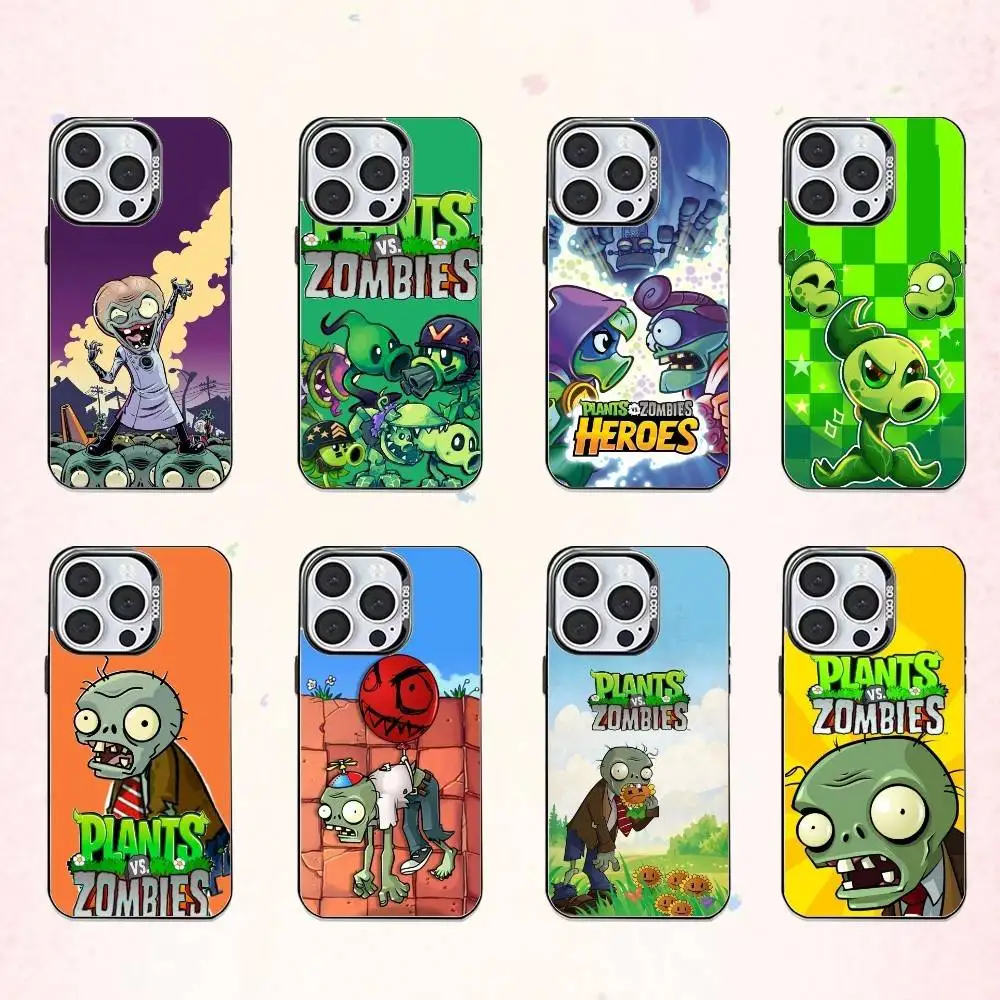 

P-Plants VS Z-Zombies Game Strategy Phone Case For iPhone17,16,15,14,13,12,11 Plus,Pro Max Colored Silver Plated Inside Cover
