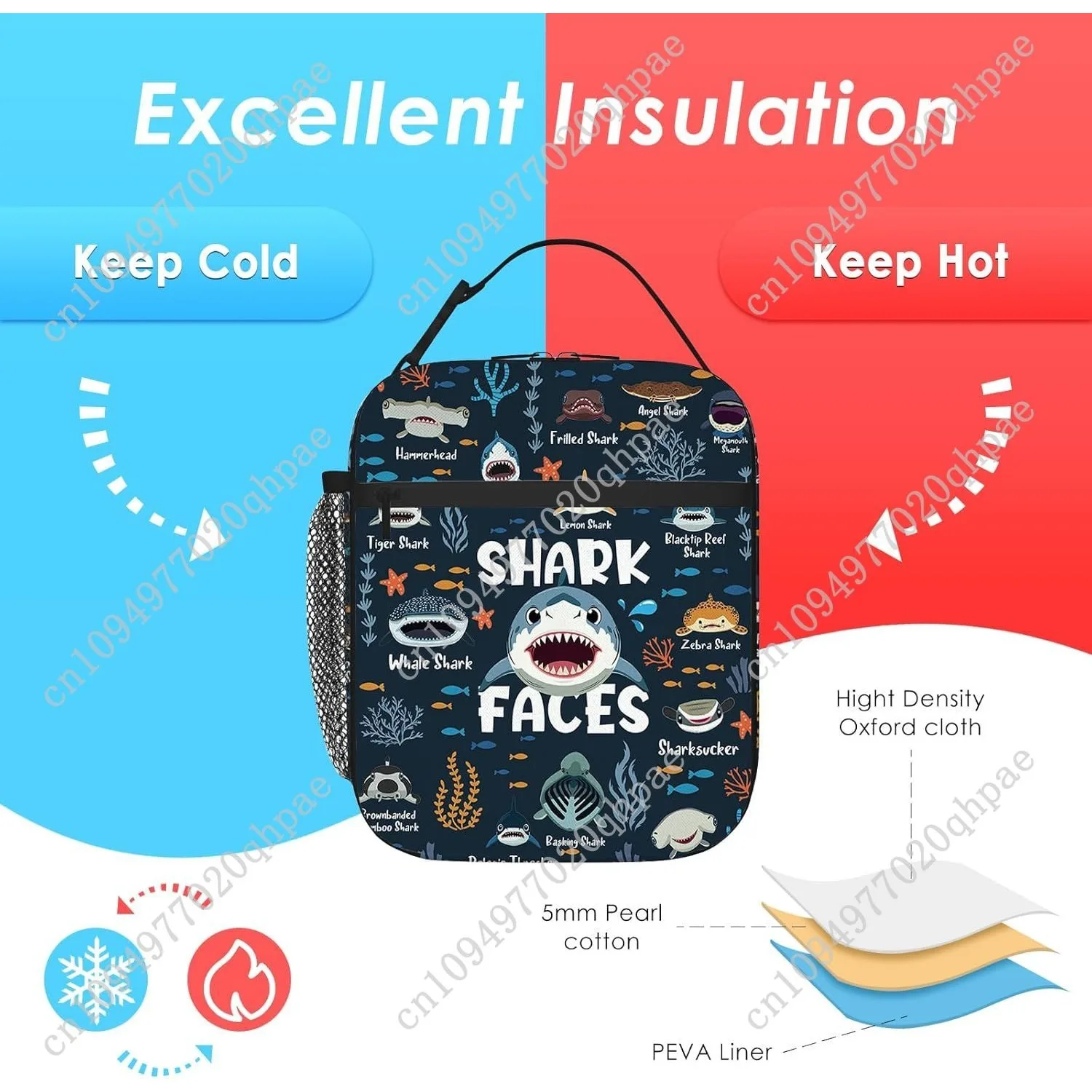 Shark Lunch Box for Men Women, Insulated Lunch Bag for Men, Thermal Lunchbox for Man, Cooler Lunches Tote Bag for Man Adult Cart