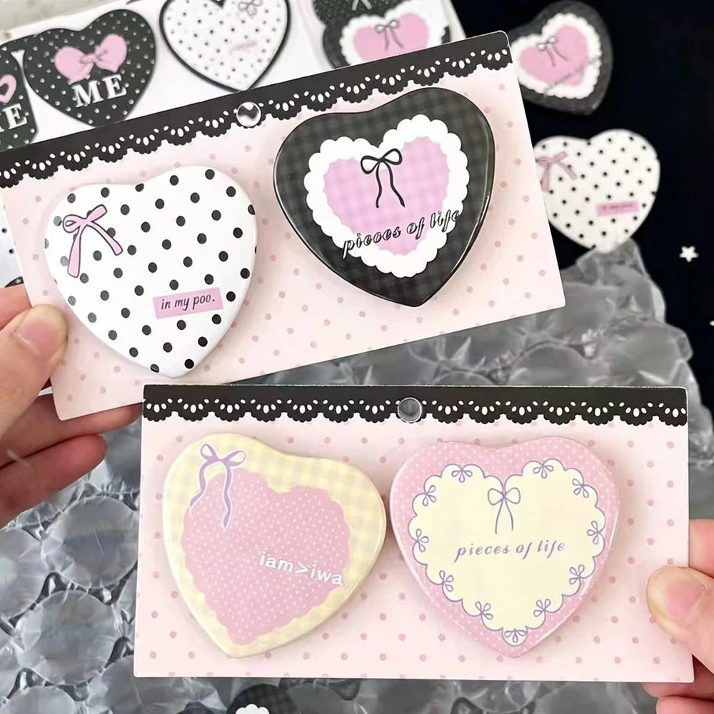 2 pieces of Sweetheart Flower Heart shaped 58mm Badge, Retro Lace Polka Dot Bow Brooch, Girl DIY Bag Accessory Badge