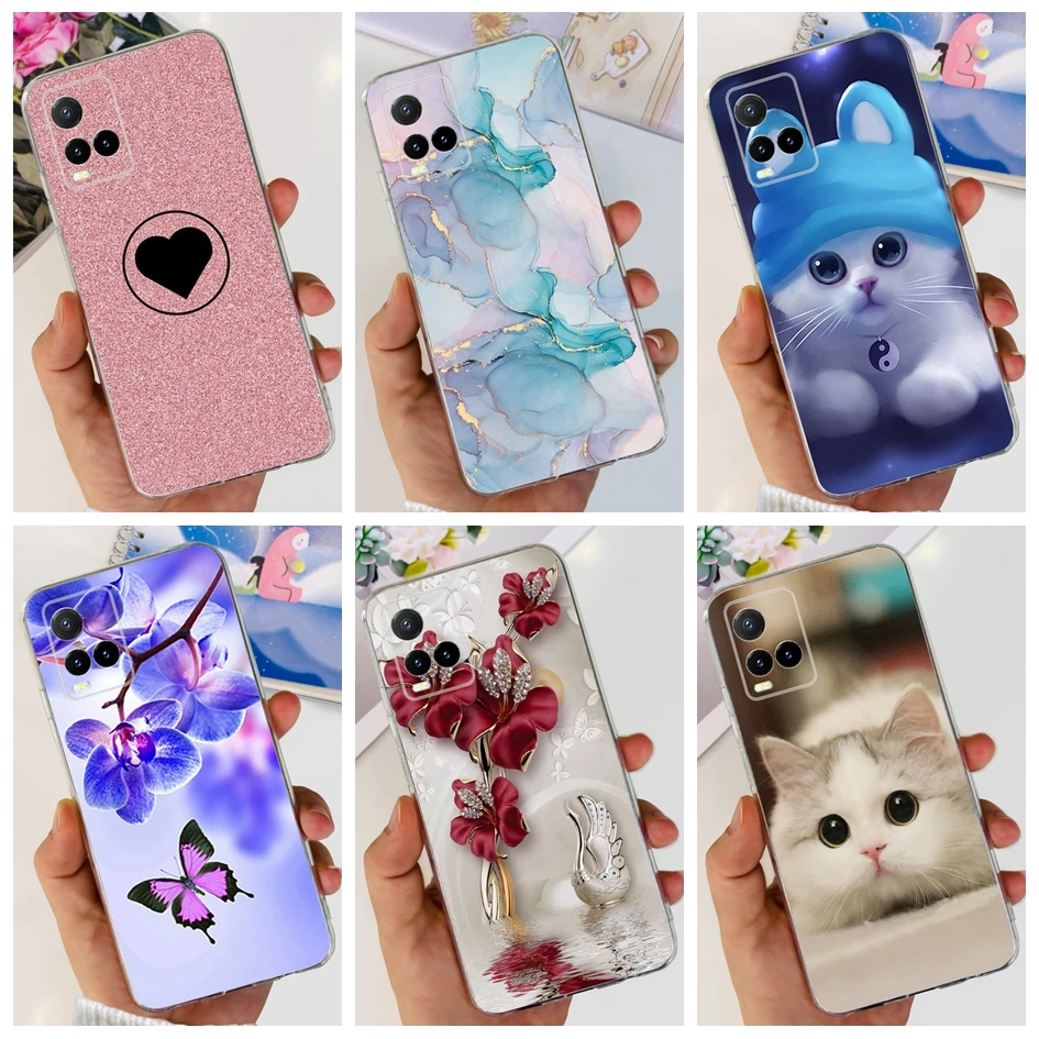 Voor Vivo Y 33S V2109 Case Nieuwe Stijlvolle Bloem Marmer Transparante Siliconen Zachte Achterkant Voor Vivo Y 21S Y 21T Y21a Y 21G Y 33T Fundas